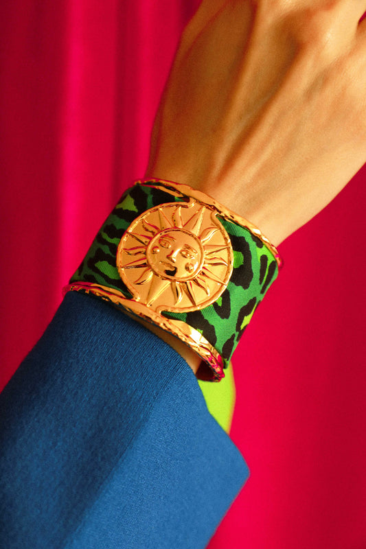 Manchette Soleil et ruban Le Léopard, rose/vert
