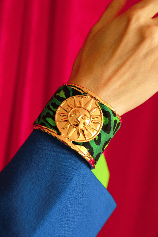 Manchette Soleil et ruban Le Léopard, rose/vert