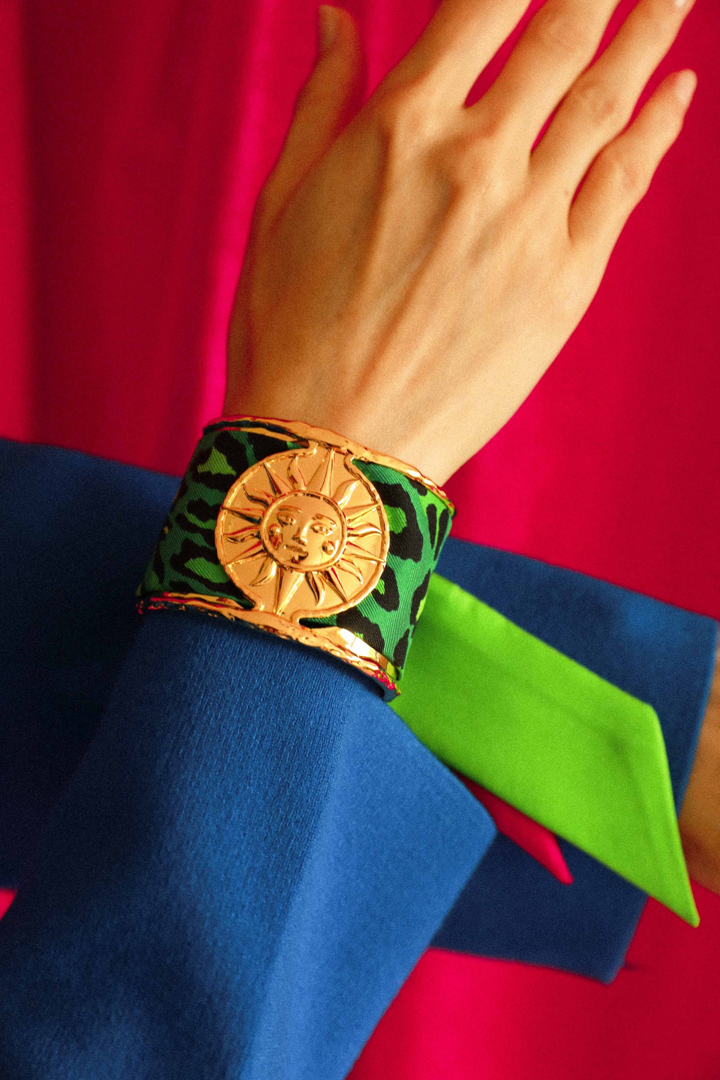 Manchette Soleil et ruban Le Léopard, rose/vert