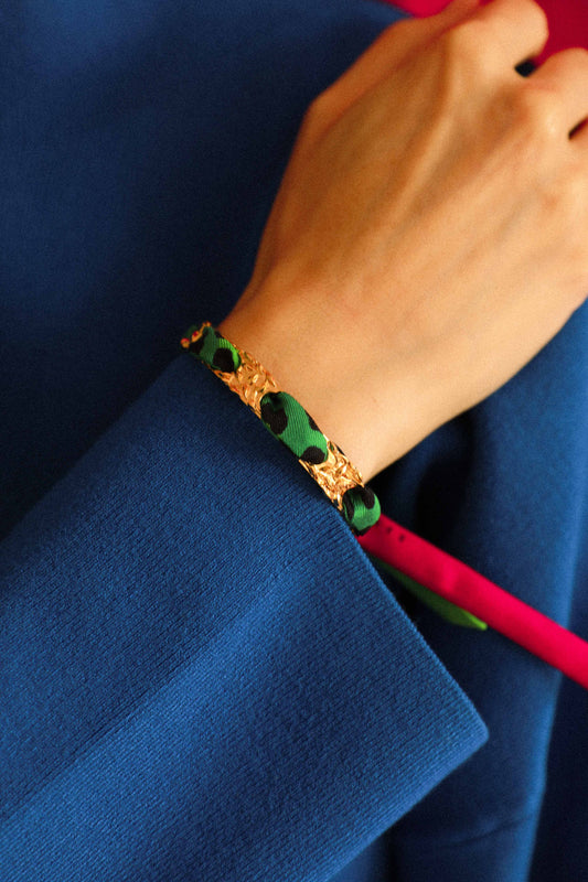 Bracelet Féérie et ruban Le Léopard, vert/rose