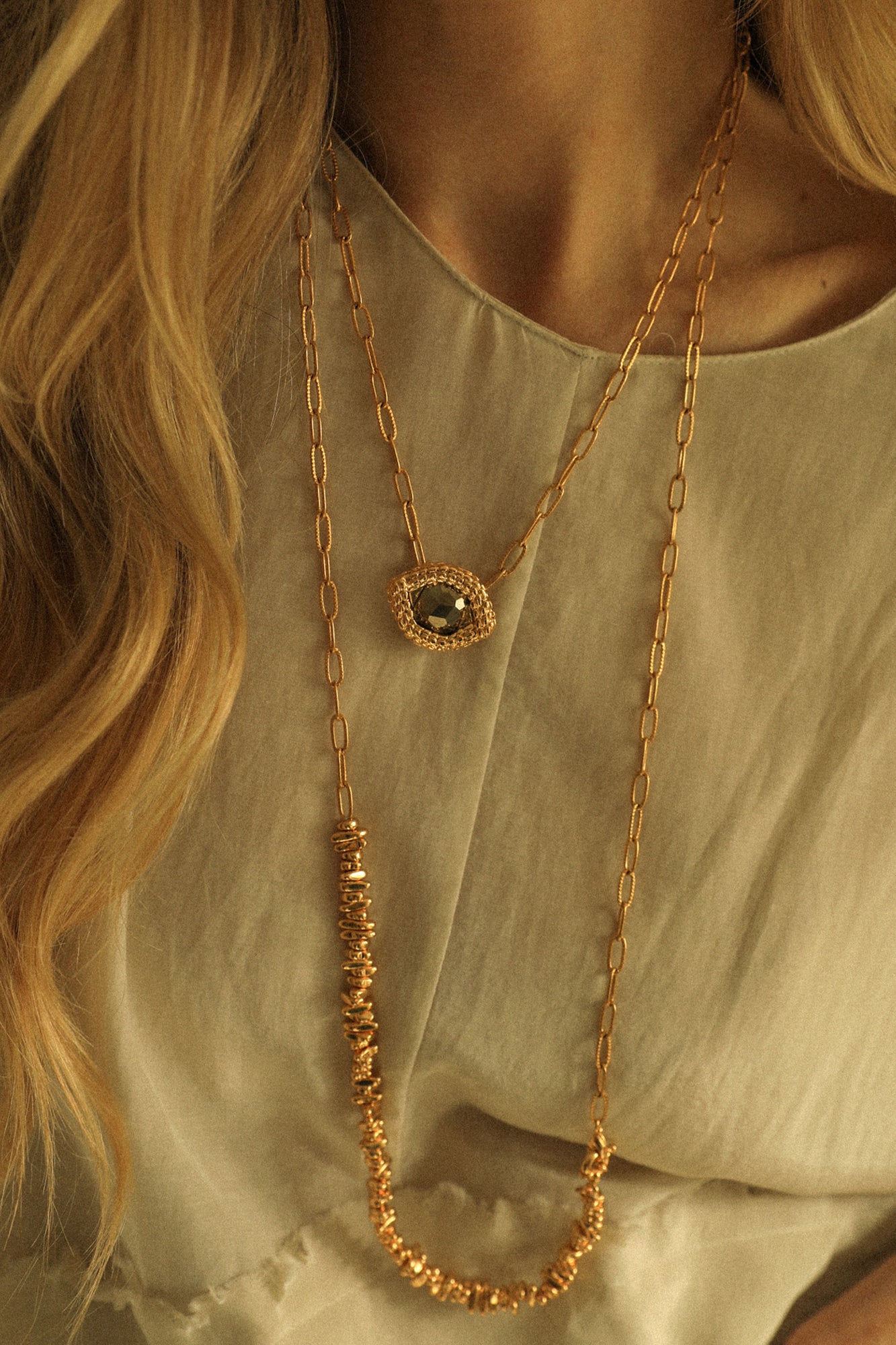 Collier Oeil de Caïman en pyrite