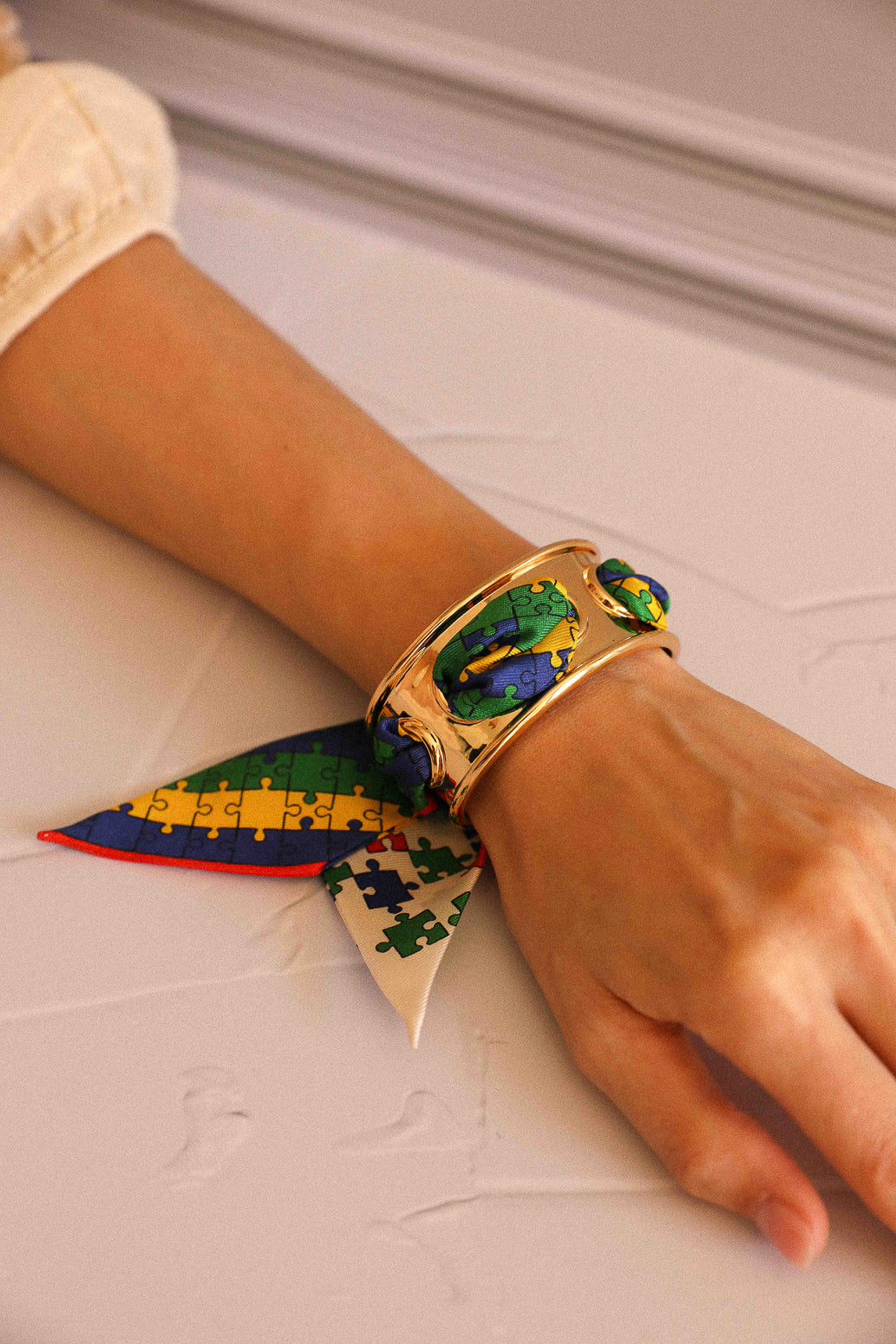 November cuff and Leopard ribbon, blue/yellow