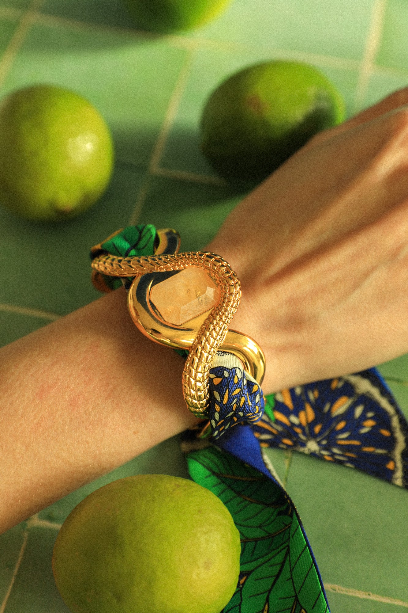 Caiman Cuff with Pink Agate and Summer Ribbon