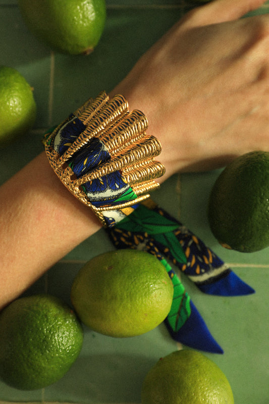 Shell and Peacock Ribbon Cuff