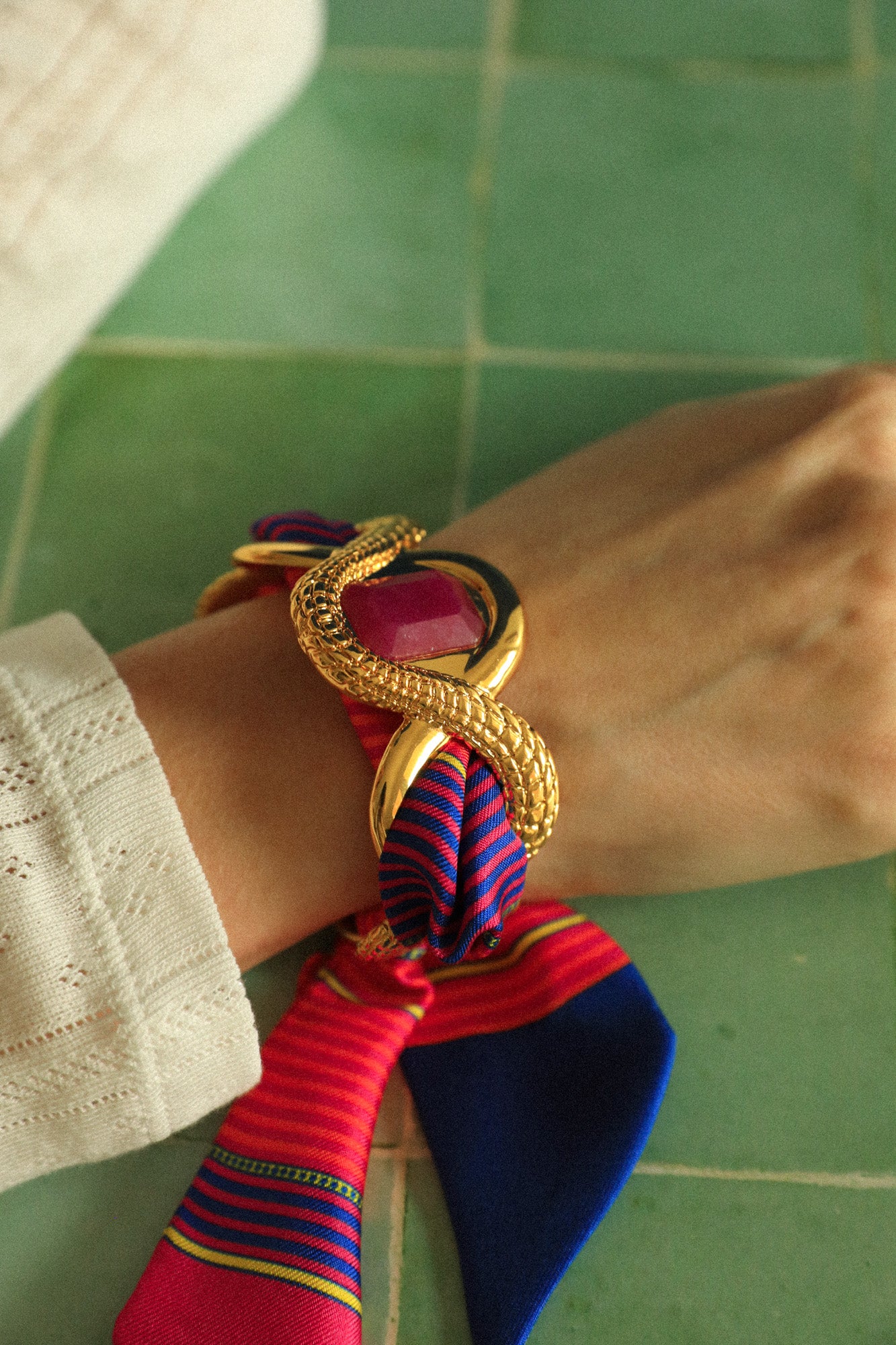 Manchette Caïman Agate Rose et ruban Summer