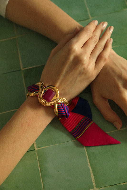 Manchette Caïman Agate Rose et ruban Summer