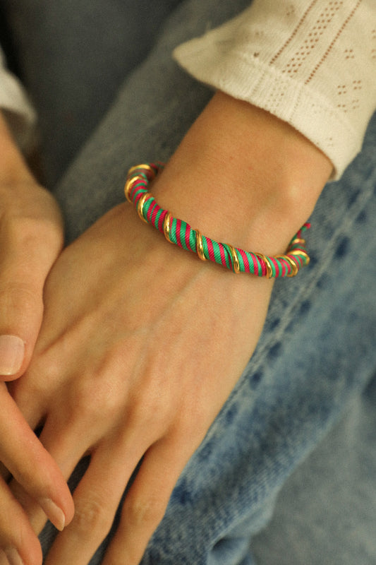 Bracelet Octobre et ruban Marinière coloré