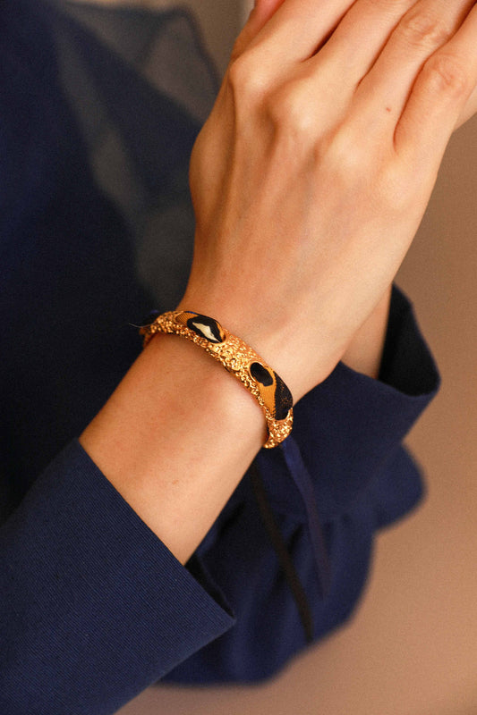 Bracelet Queen et ruban Le Léopard, bleu/jaune