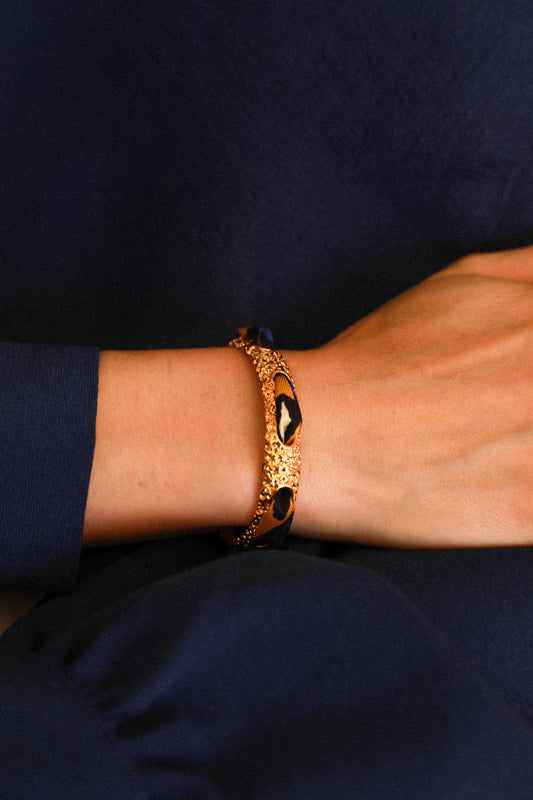 Bracelet Queen et ruban Le Léopard, bleu/jaune