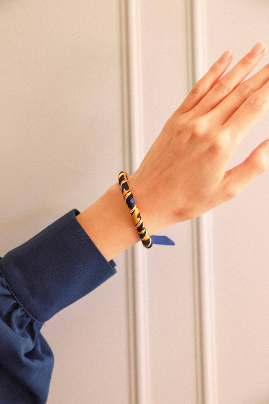 Bracelet Octobre et ruban Le Léopard, bleu/jaune