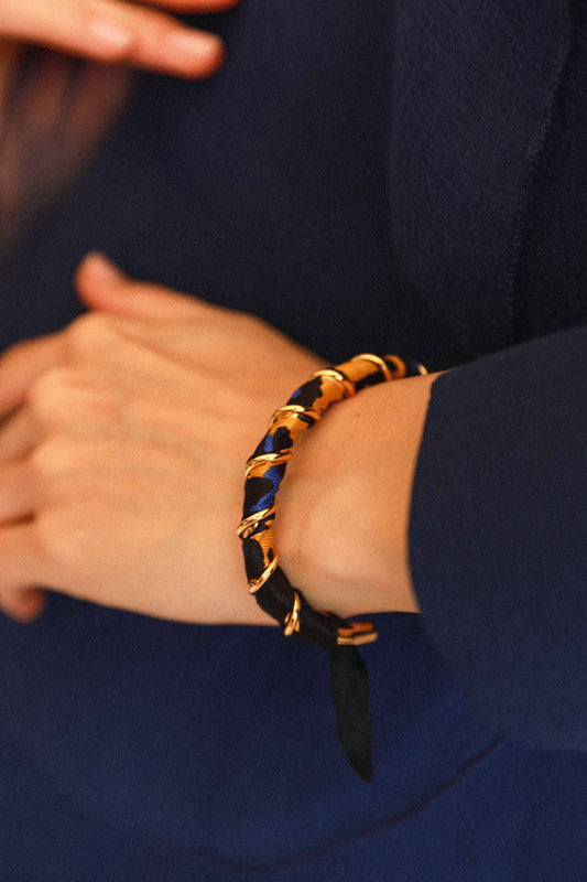 Bracelet Octobre et ruban Le Léopard, bleu/jaune