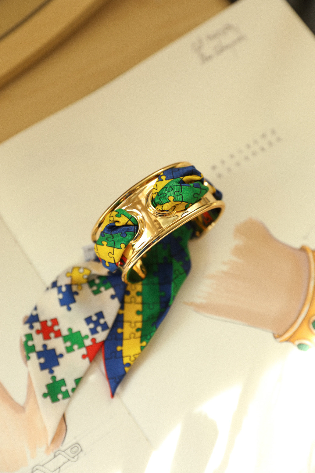 November cuff and Leopard ribbon, blue/yellow