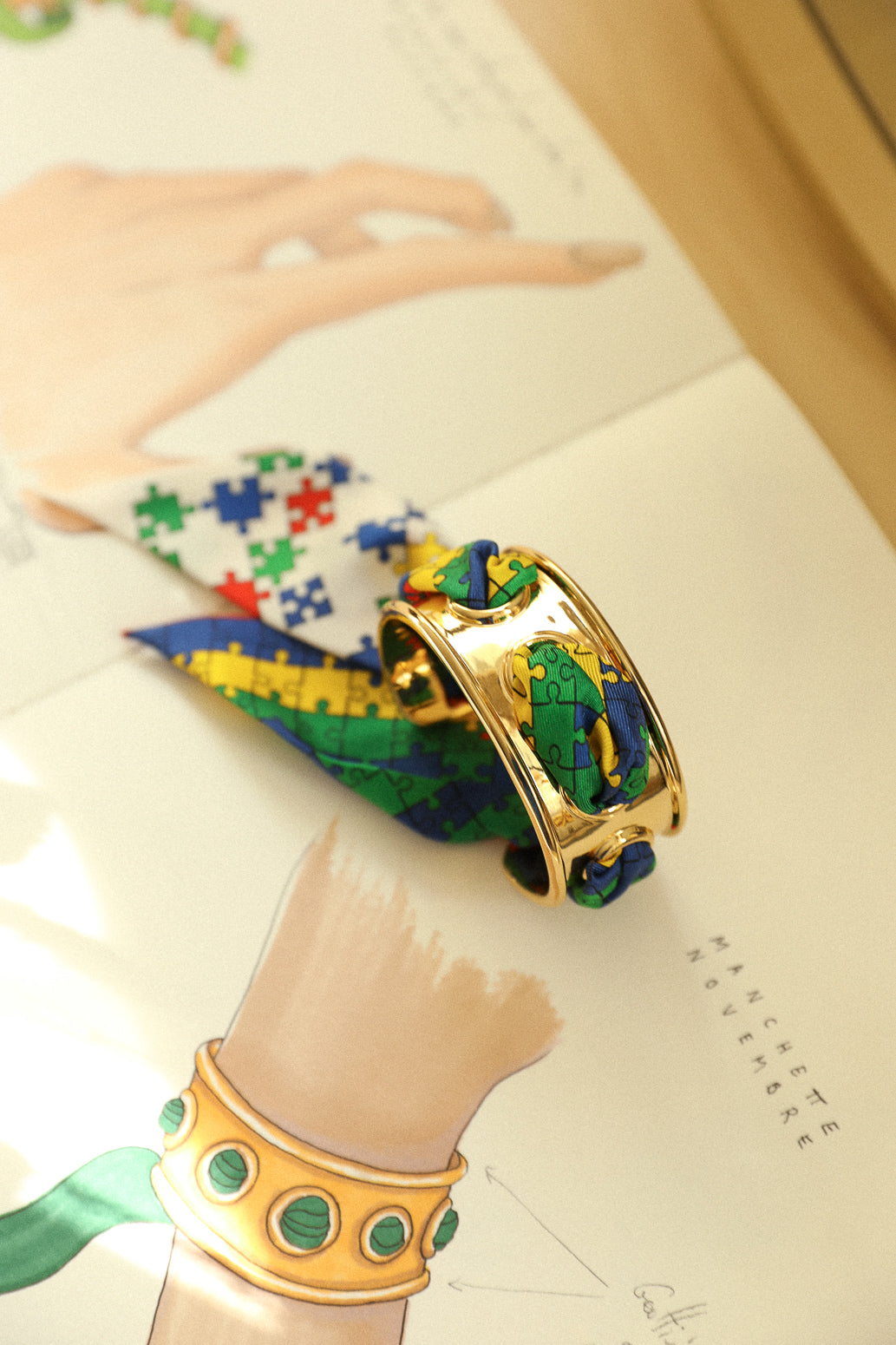 November cuff and Leopard ribbon, blue/yellow