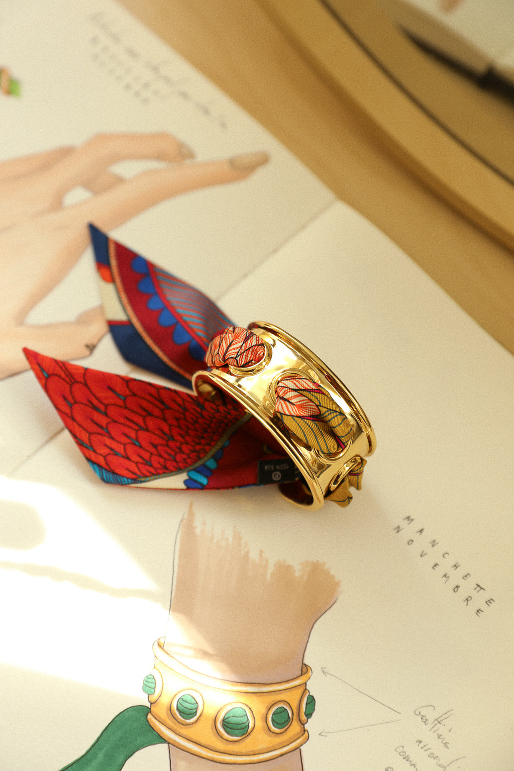 November cuff and Leopard ribbon, blue/yellow