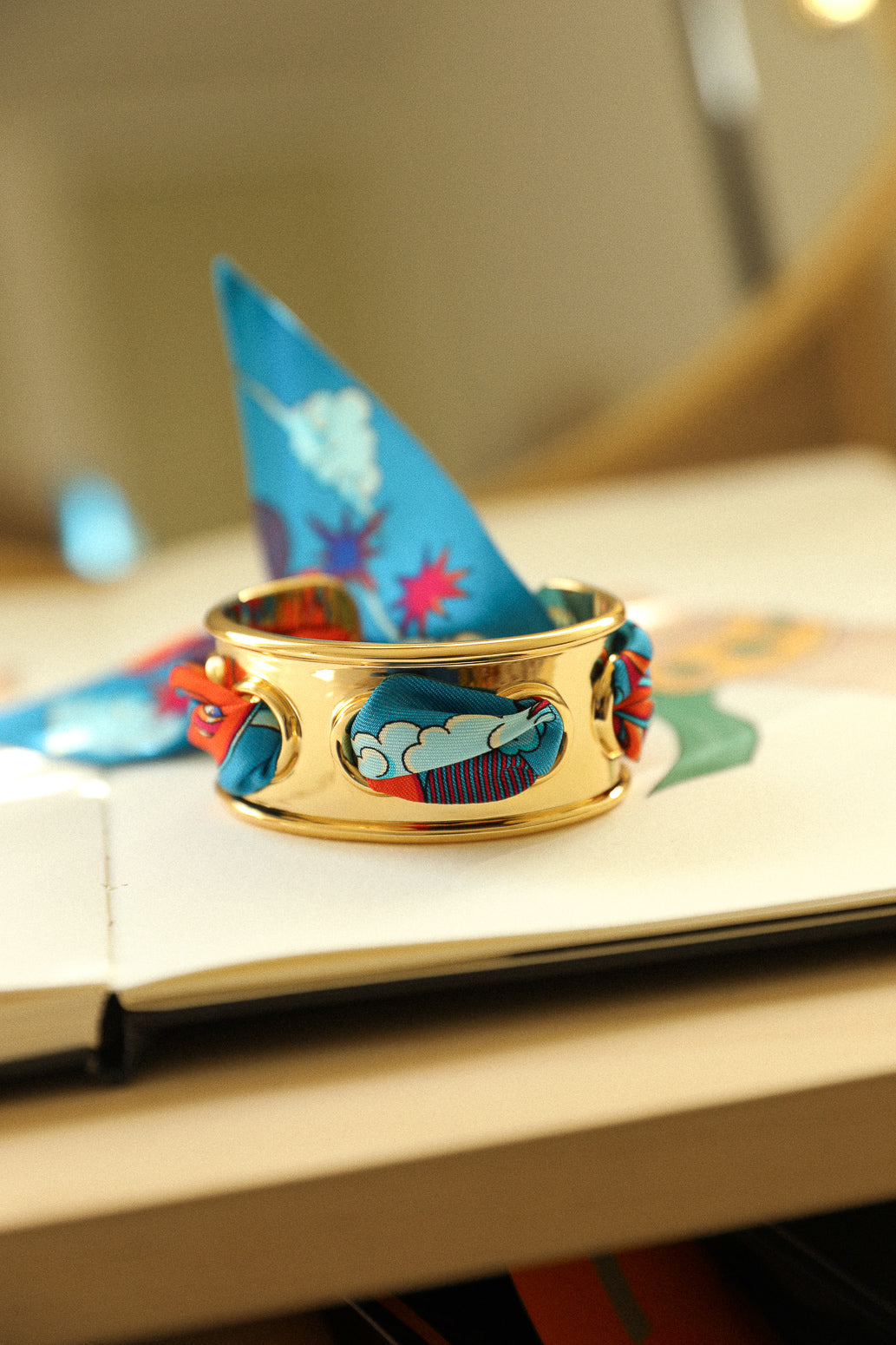 November cuff and Leopard ribbon, blue/yellow