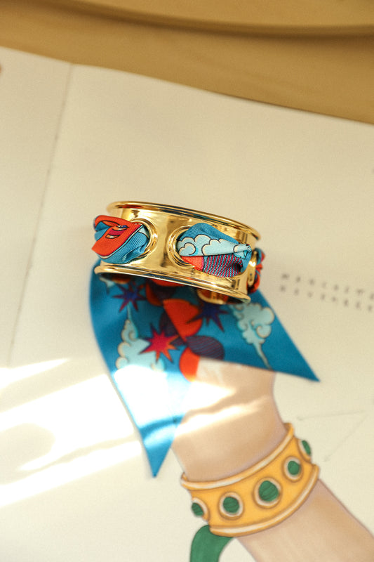 November cuff and Leopard ribbon, blue/yellow