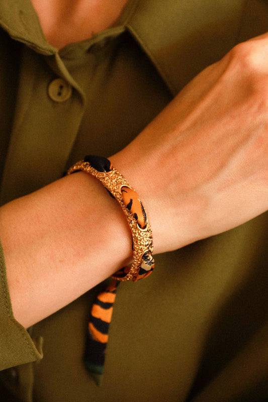 Bracelet Queen et ruban Tigres & Cerceaux, kaki