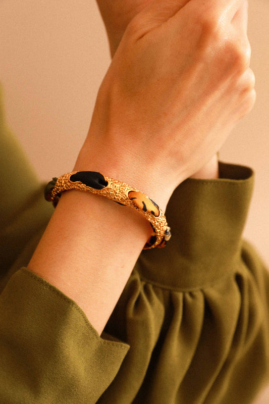 Bracelet Queen et ruban Tigres & Cerceaux, kaki
