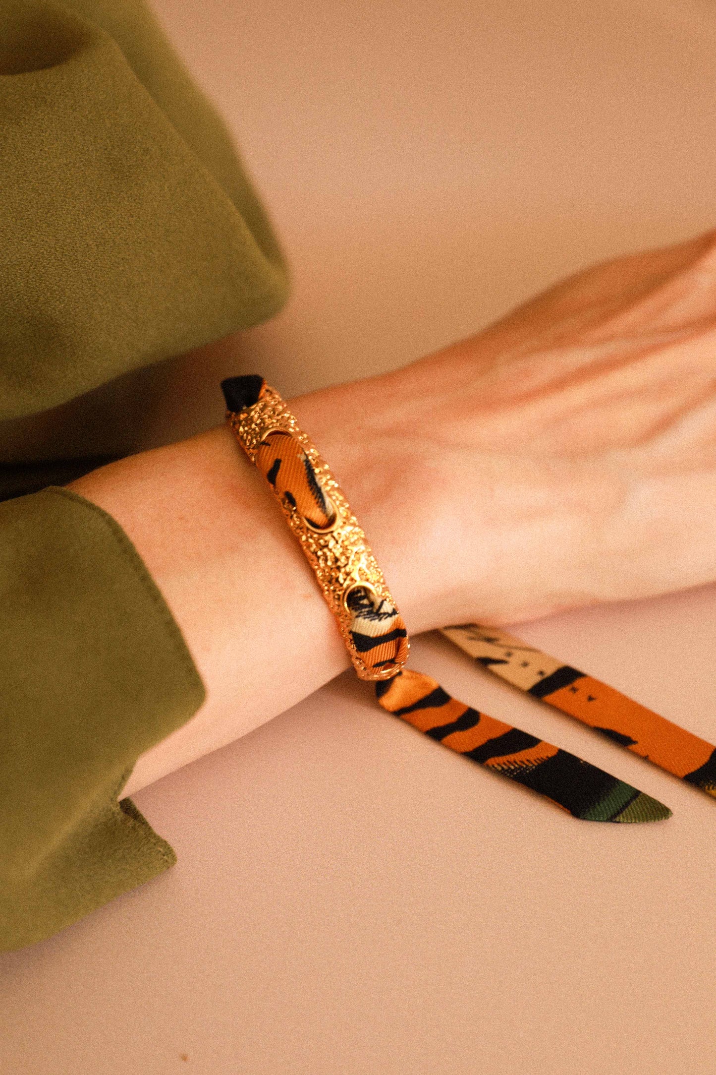Bracelet Queen et ruban Tigres & Cerceaux, kaki