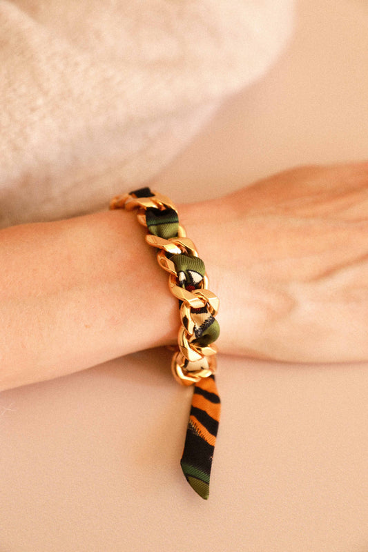 Bracelet Décembre et ruban Tigres & Cerceaux, kaki
