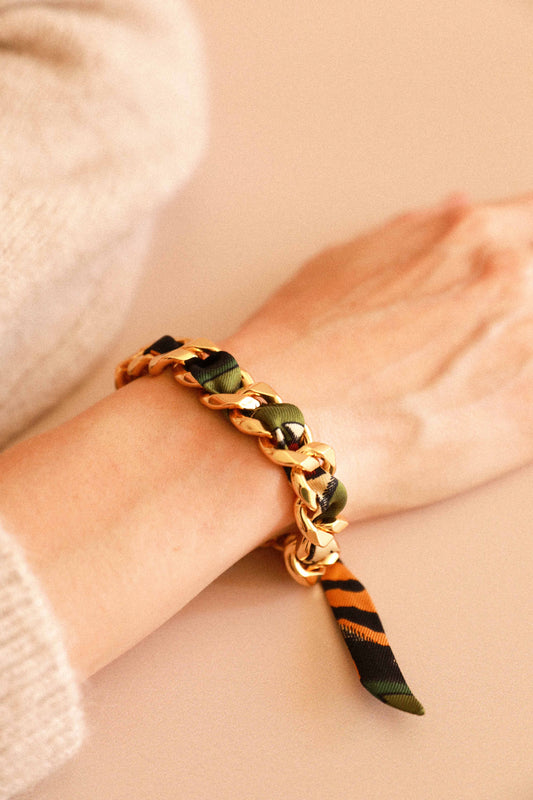 Bracelet Décembre et ruban Tigres & Cerceaux, kaki