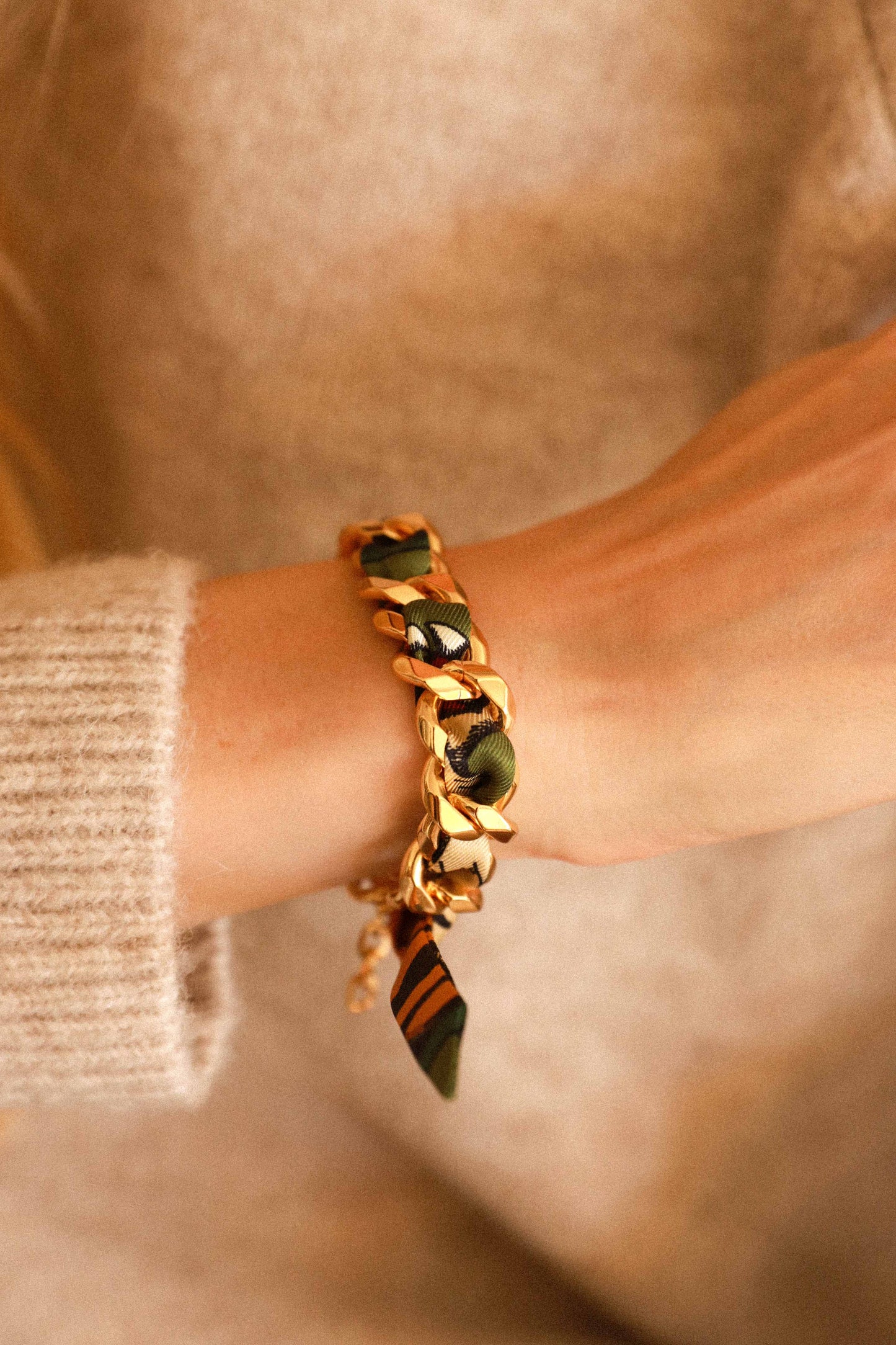 Bracelet Décembre et ruban Tigres & Cerceaux, kaki