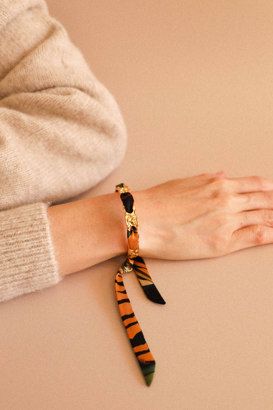 Bracelet Féérie et ruban Tigres & Cerceaux, kaki