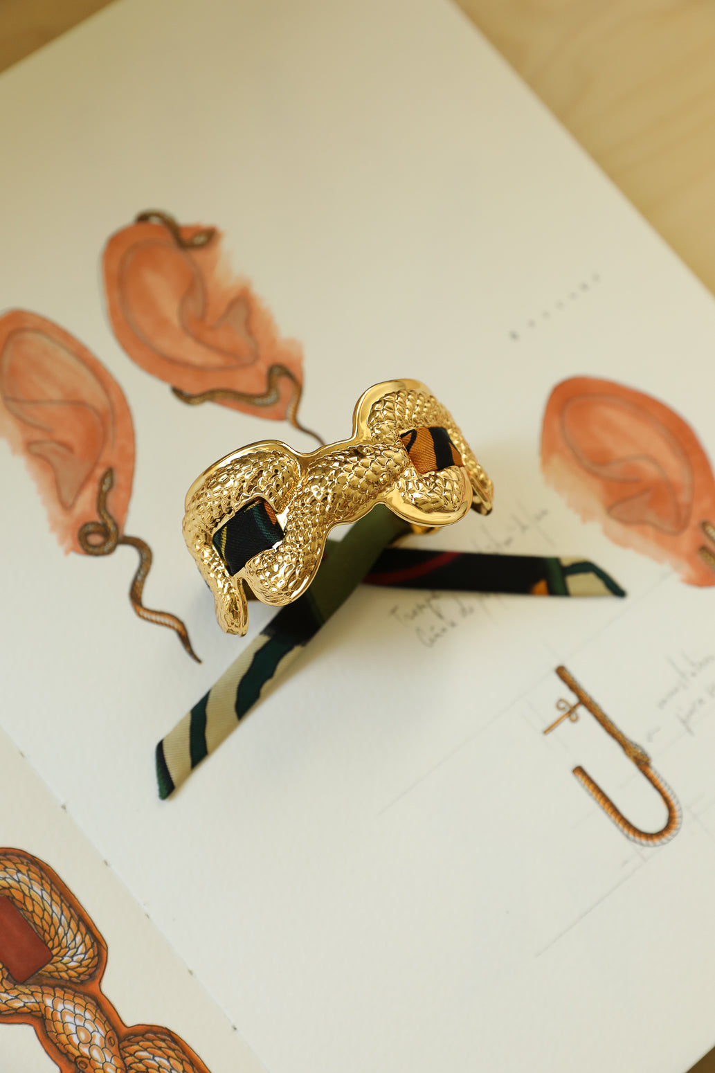 Manchette Serpentaire et ruban Tigres & cerceaux kaki