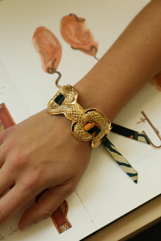 Manchette Serpentaire et ruban Tigres & cerceaux kaki