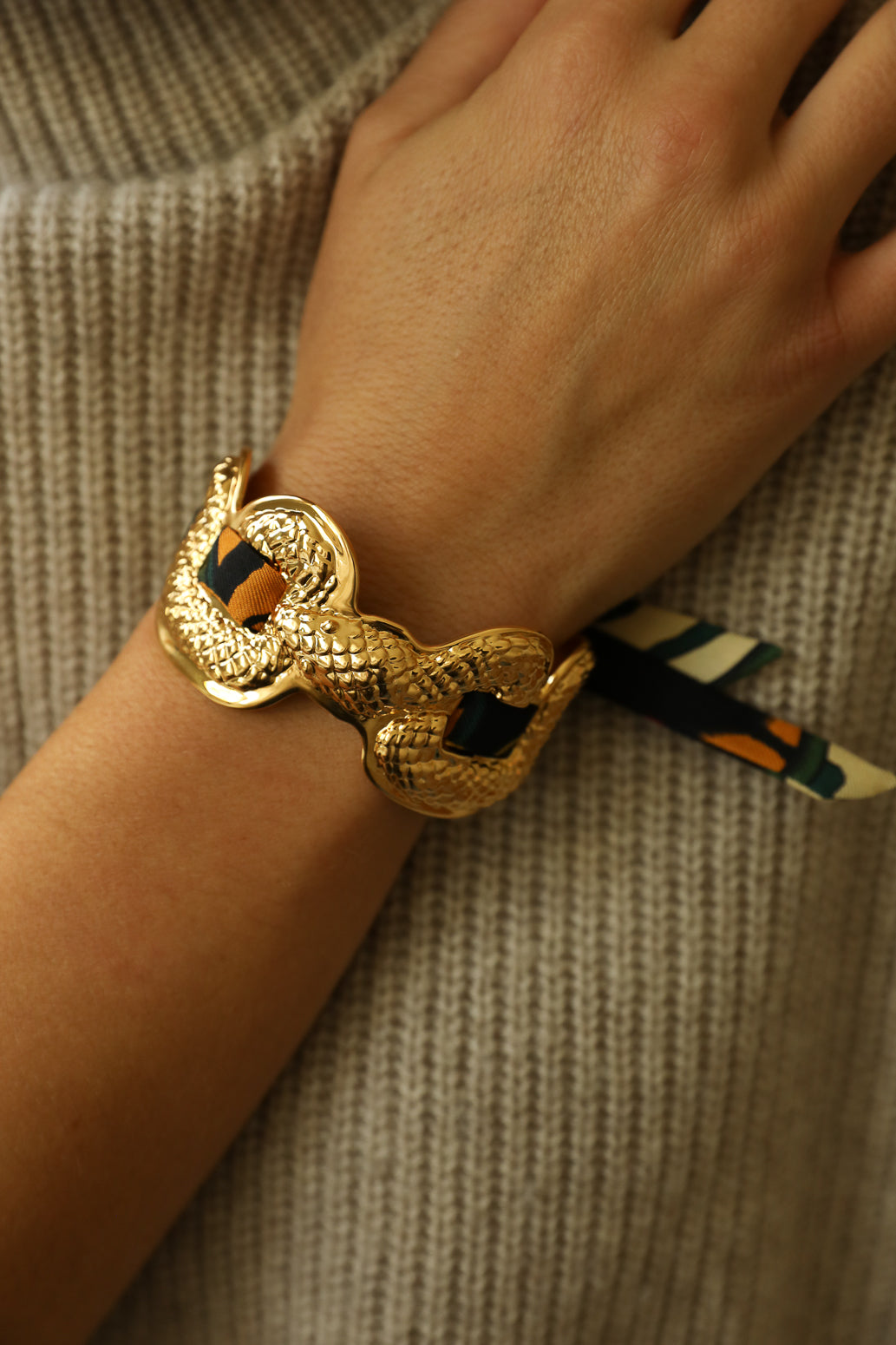 Manchette Serpentaire et ruban Tigres & cerceaux kaki