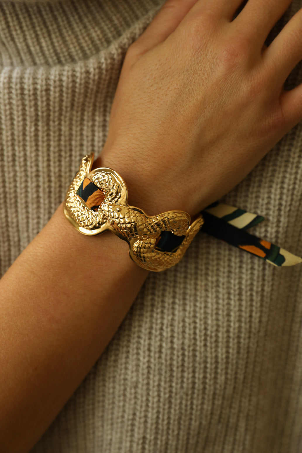 Manchette Serpentaire et ruban Tigres & cerceaux kaki