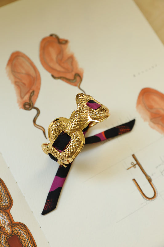 Manchette Serpentaire et ruban Léopard violet