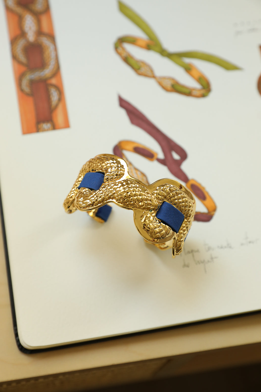 Upcycled Serpentaire cuff with neon pink gingham