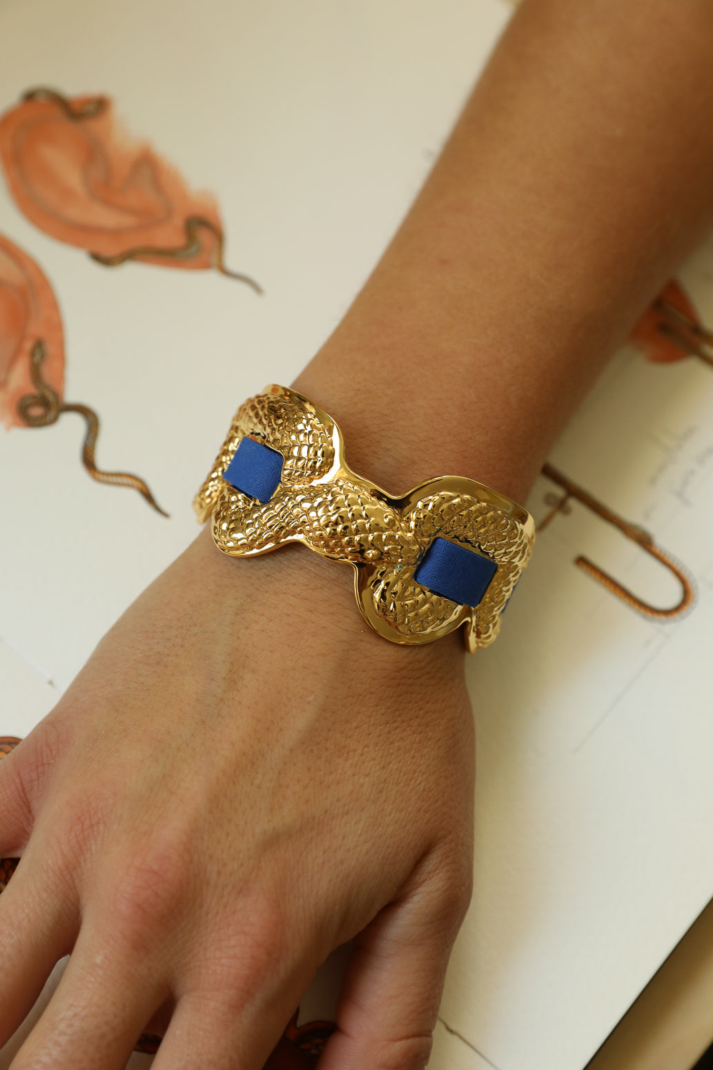 Upcycled Serpentaire cuff with neon pink gingham