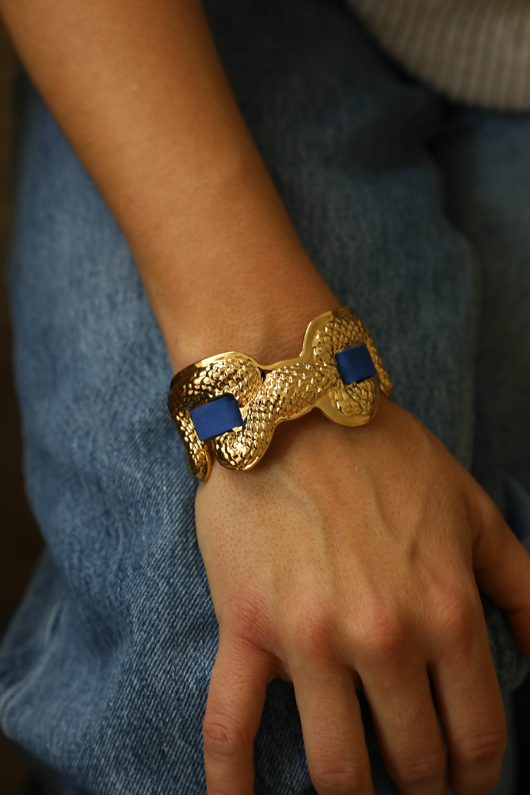 Upcycled Serpentaire cuff with neon pink gingham