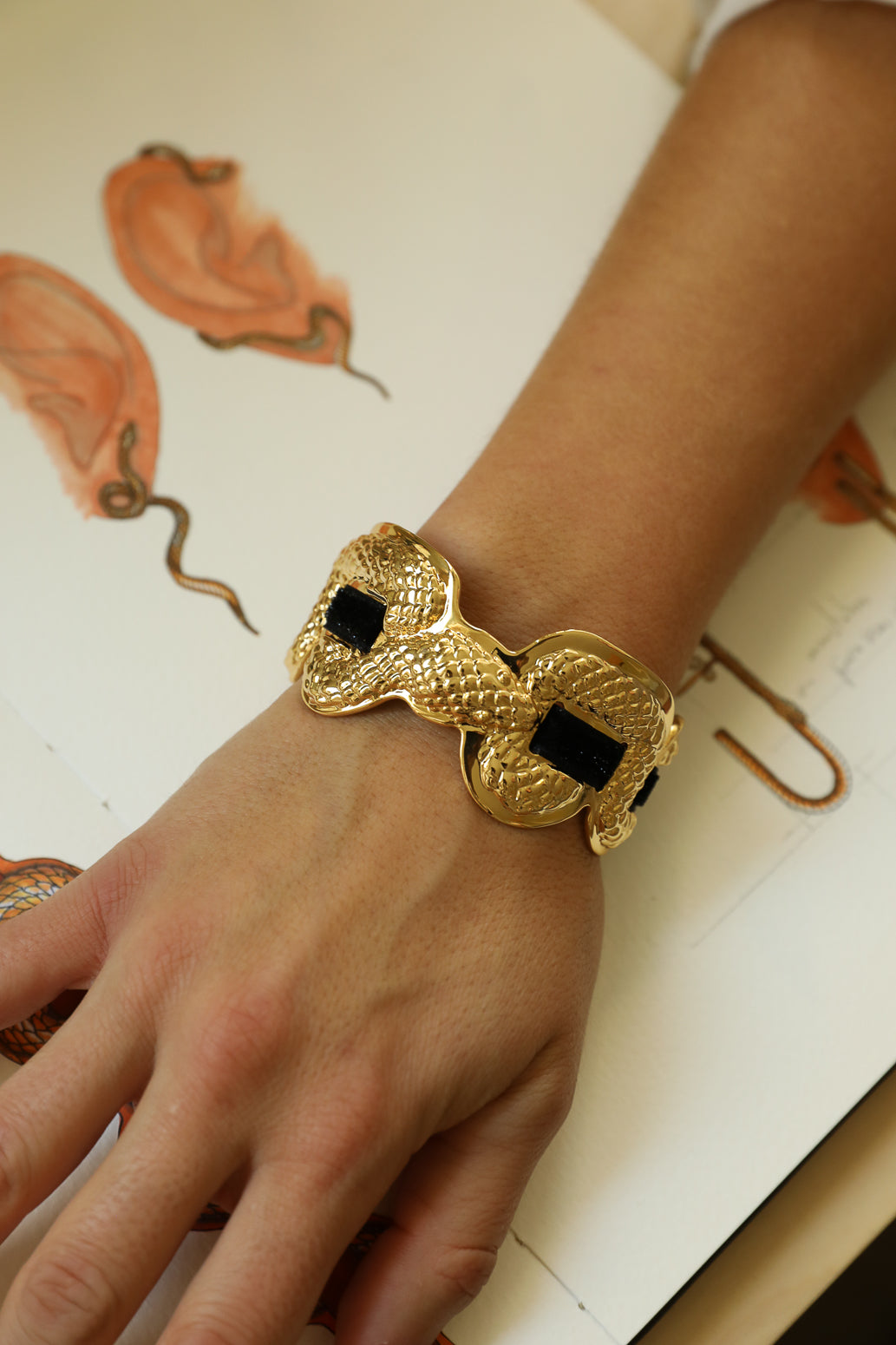 Upcycled Serpentaire cuff with neon pink gingham