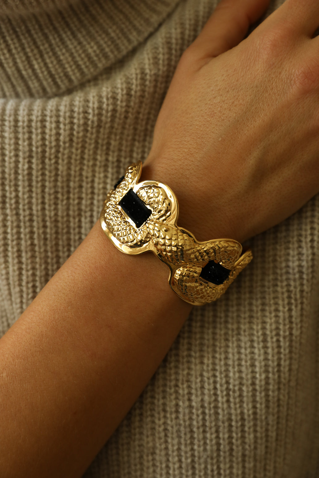 Upcycled Serpentaire cuff with neon pink gingham