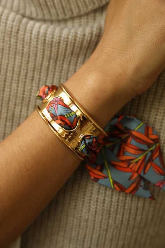 November cuff and Leopard ribbon, blue/yellow