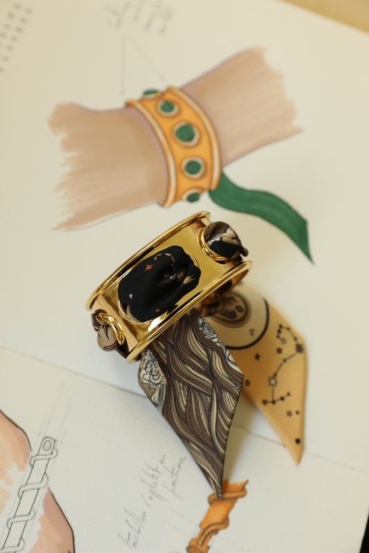 November cuff and Leopard ribbon, blue/yellow