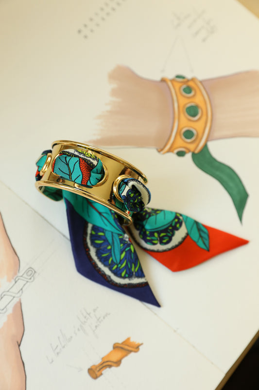 November cuff and Leopard ribbon, blue/yellow