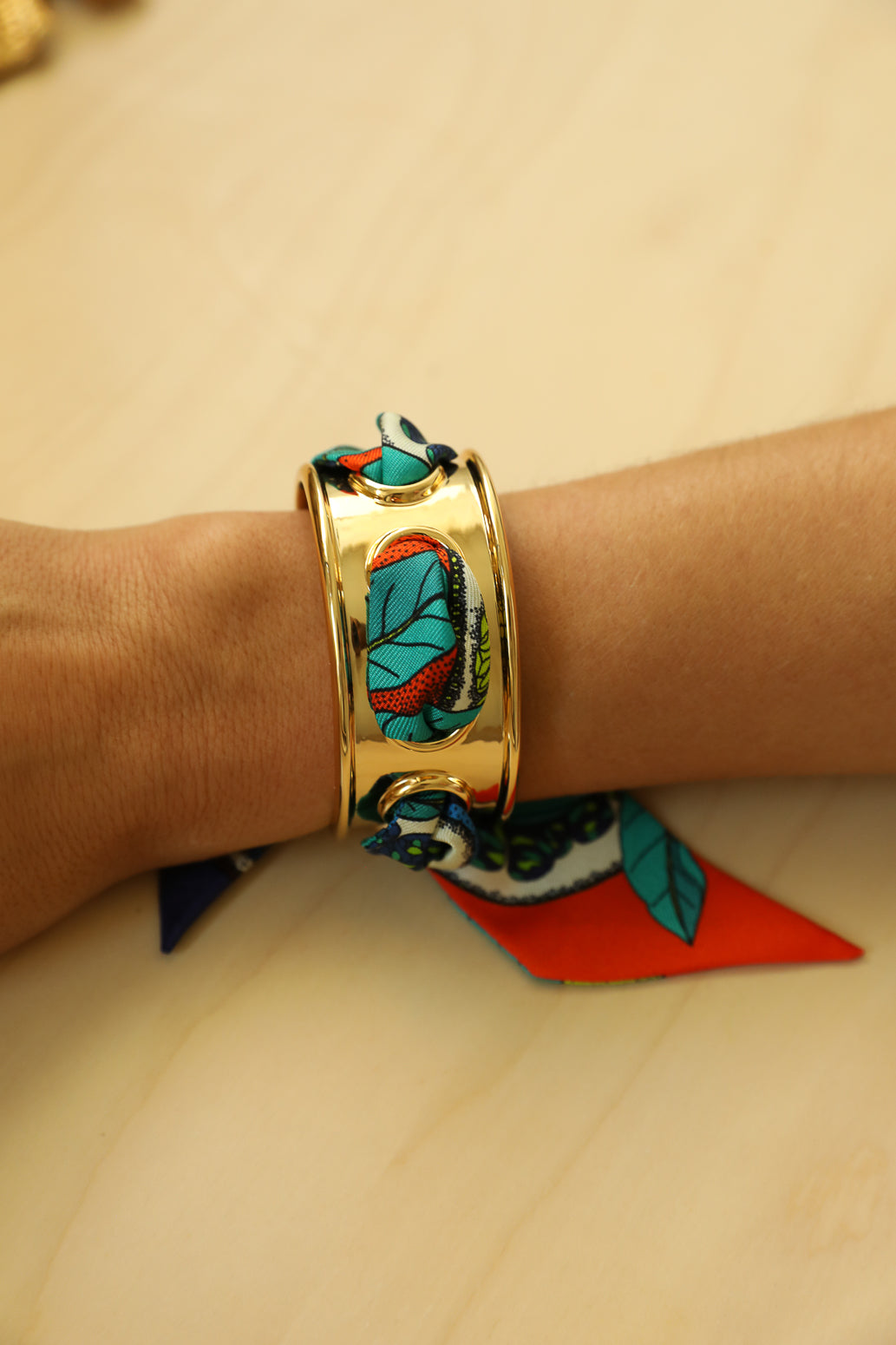 November cuff and Leopard ribbon, blue/yellow