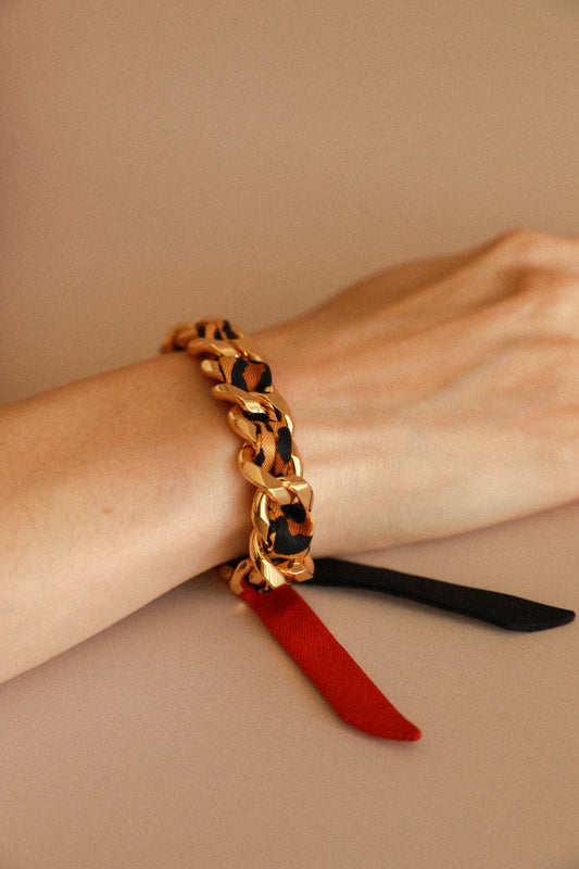 Bracelet Décembre et ruban Le Léopard, rouge