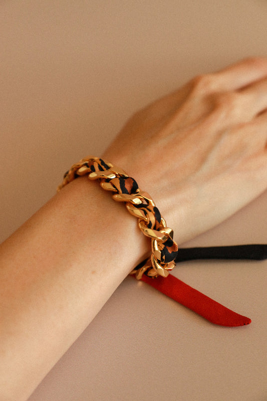 Bracelet Décembre et ruban Le Léopard, rouge