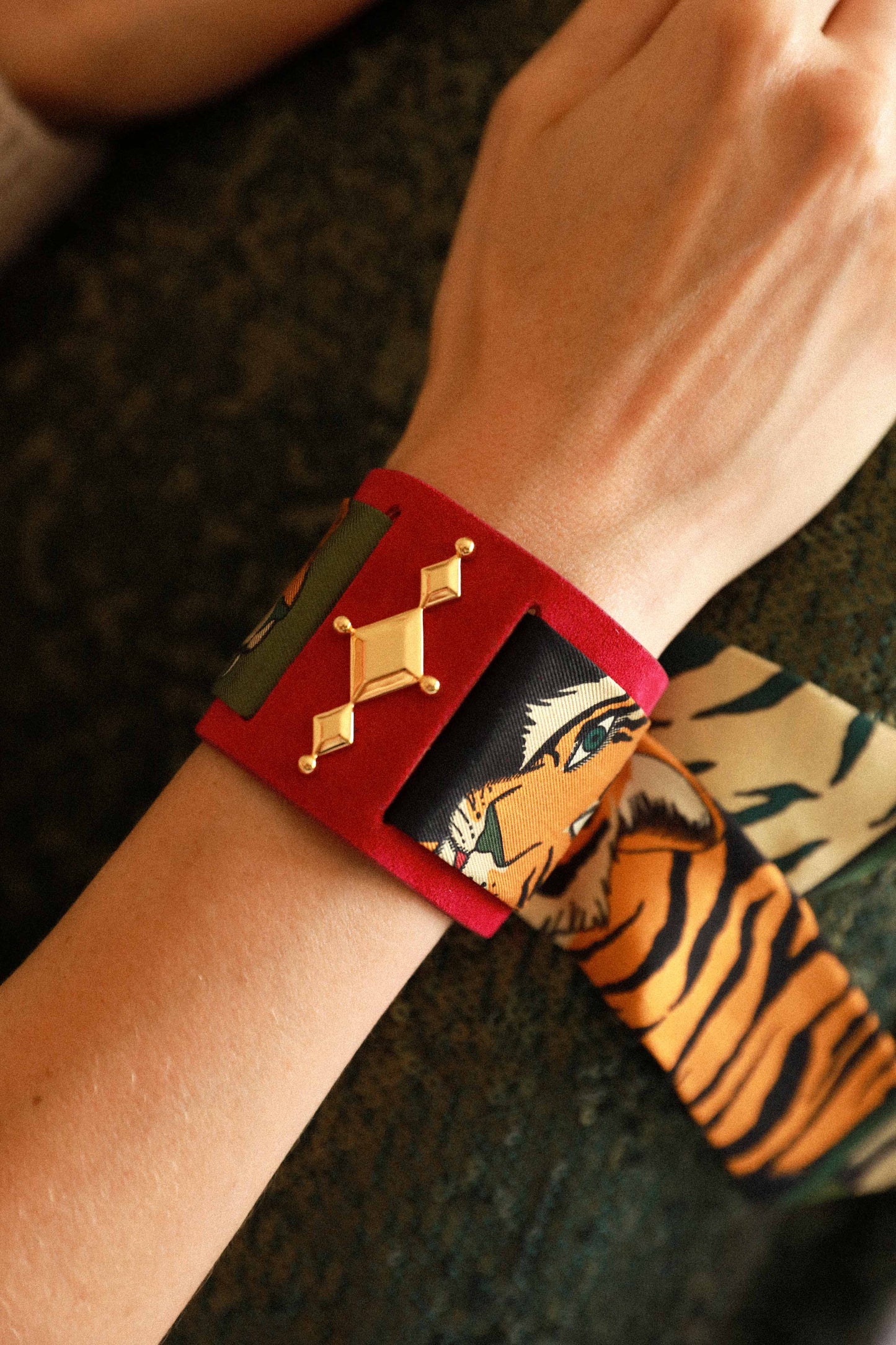 Circus cuff and khaki Tigers &amp; Hoops ribbon