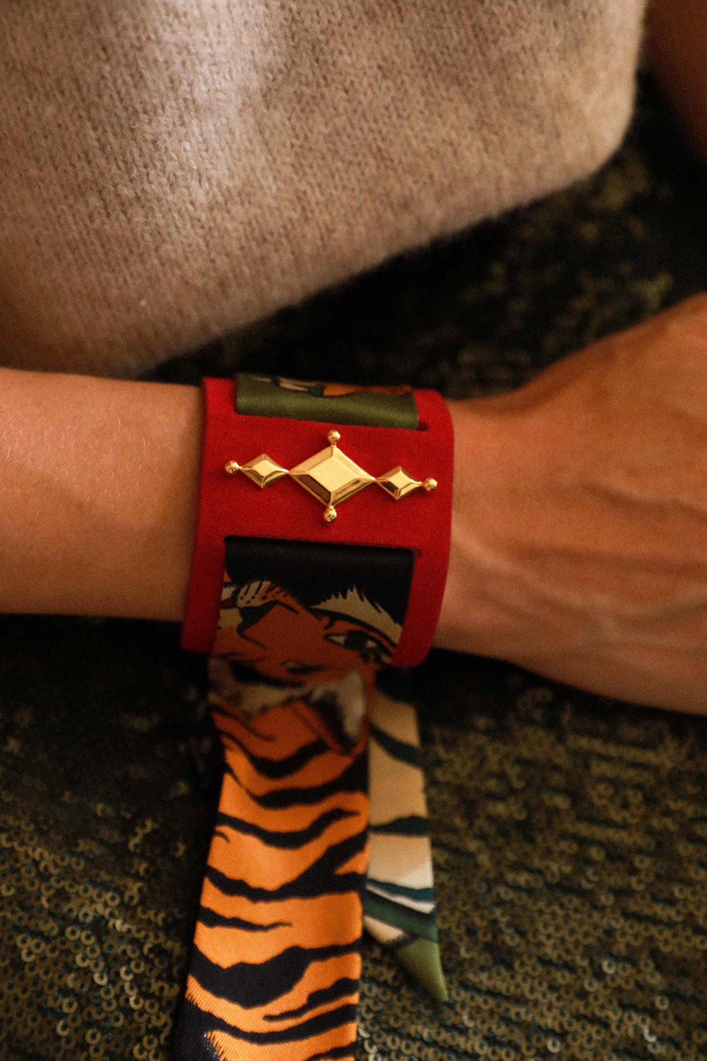 Circus cuff and khaki Tigers &amp; Hoops ribbon