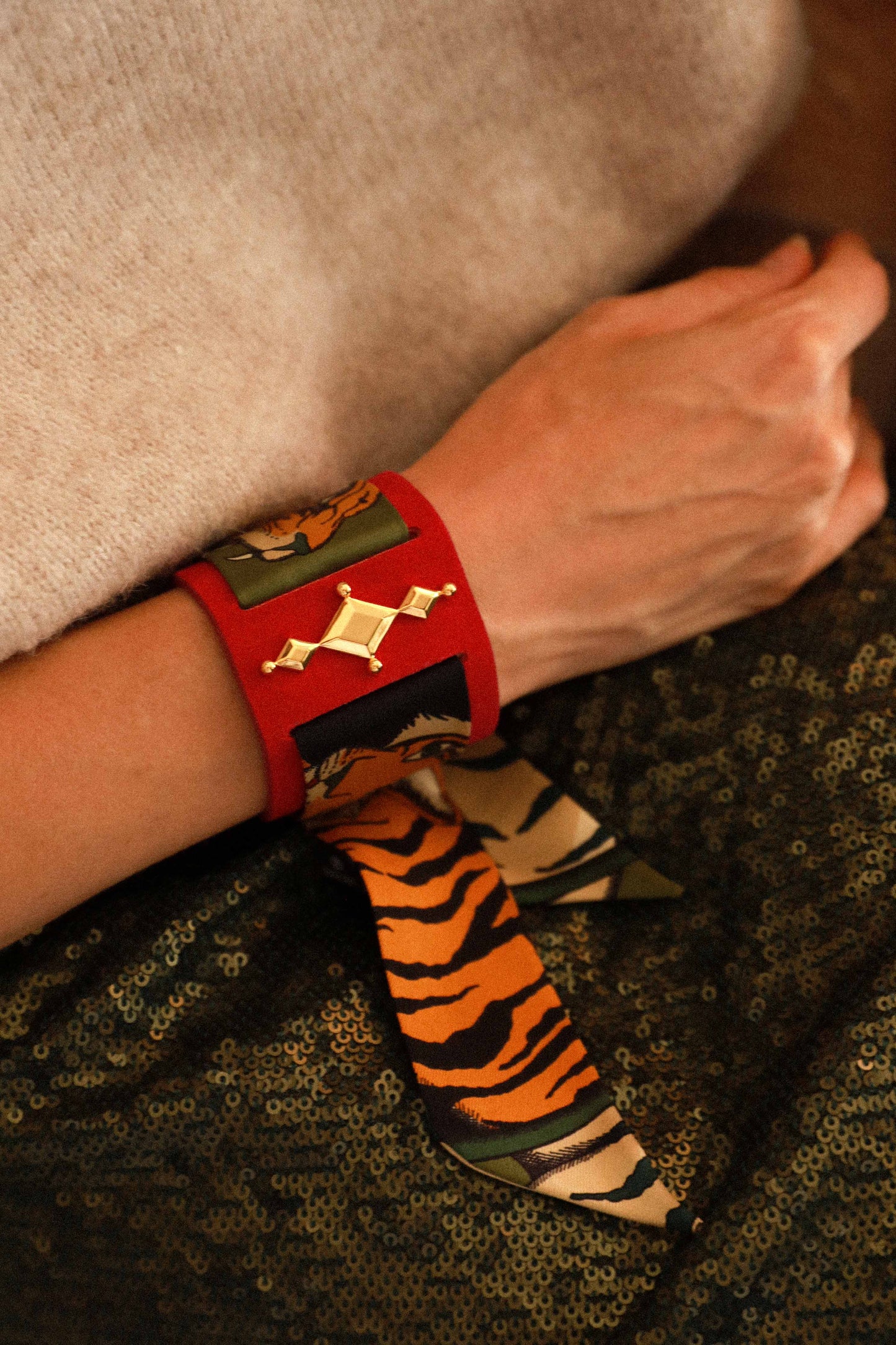 Circus cuff and khaki Tigers &amp; Hoops ribbon