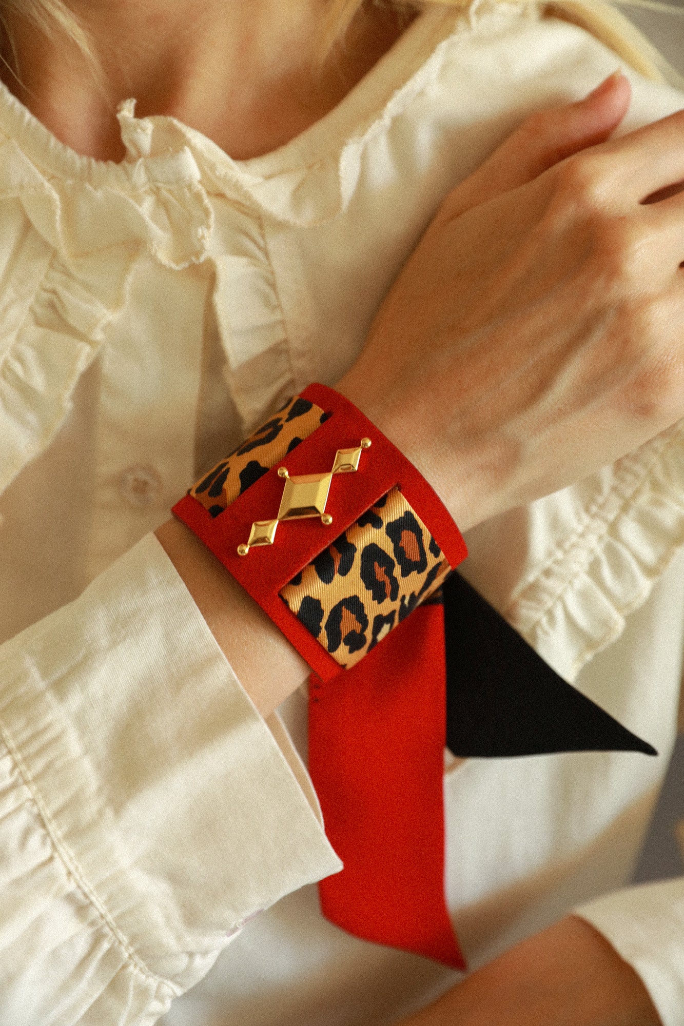 Circus cuff and Leopard ribbon, red