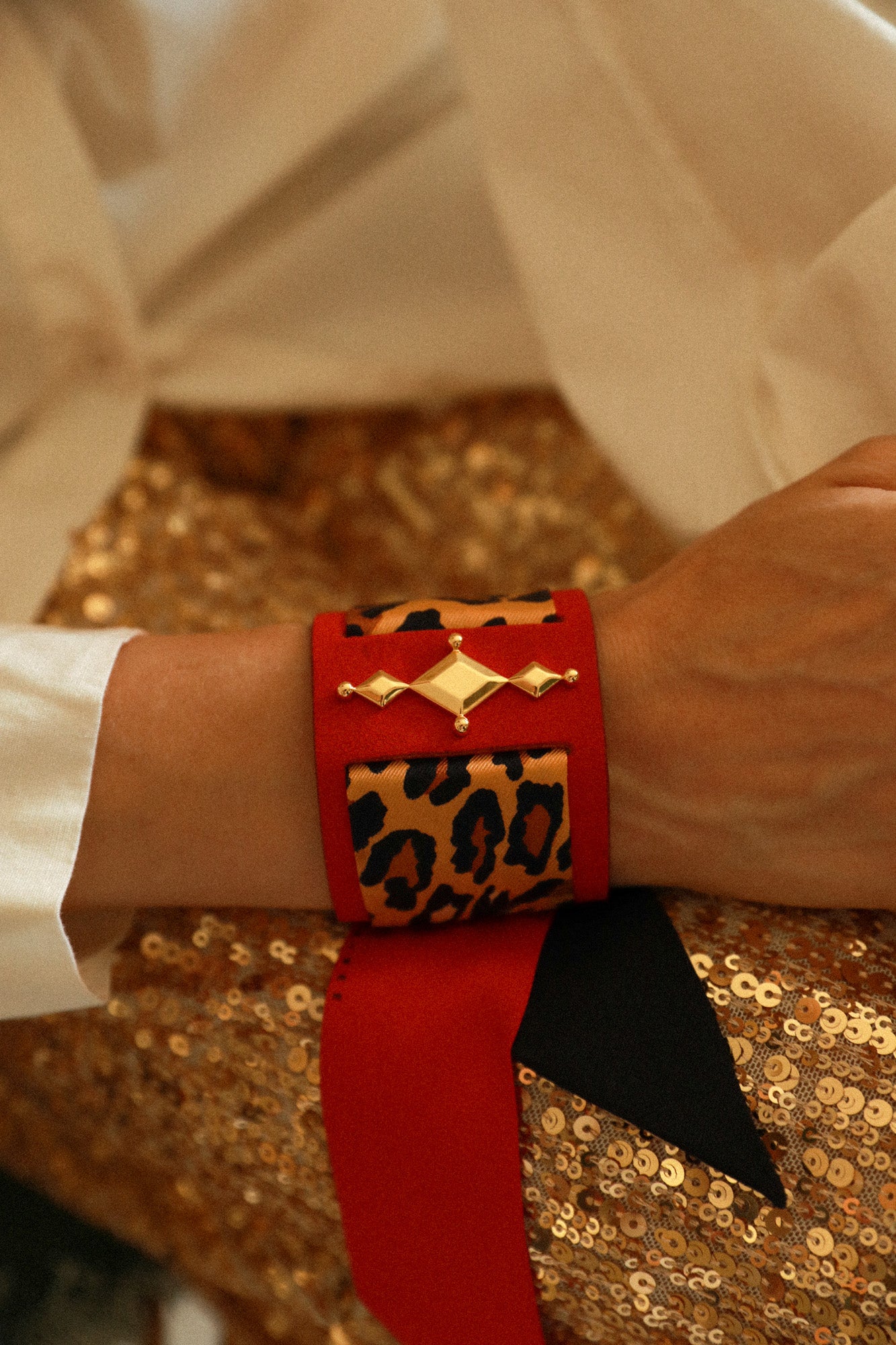 Circus cuff and Leopard ribbon, red