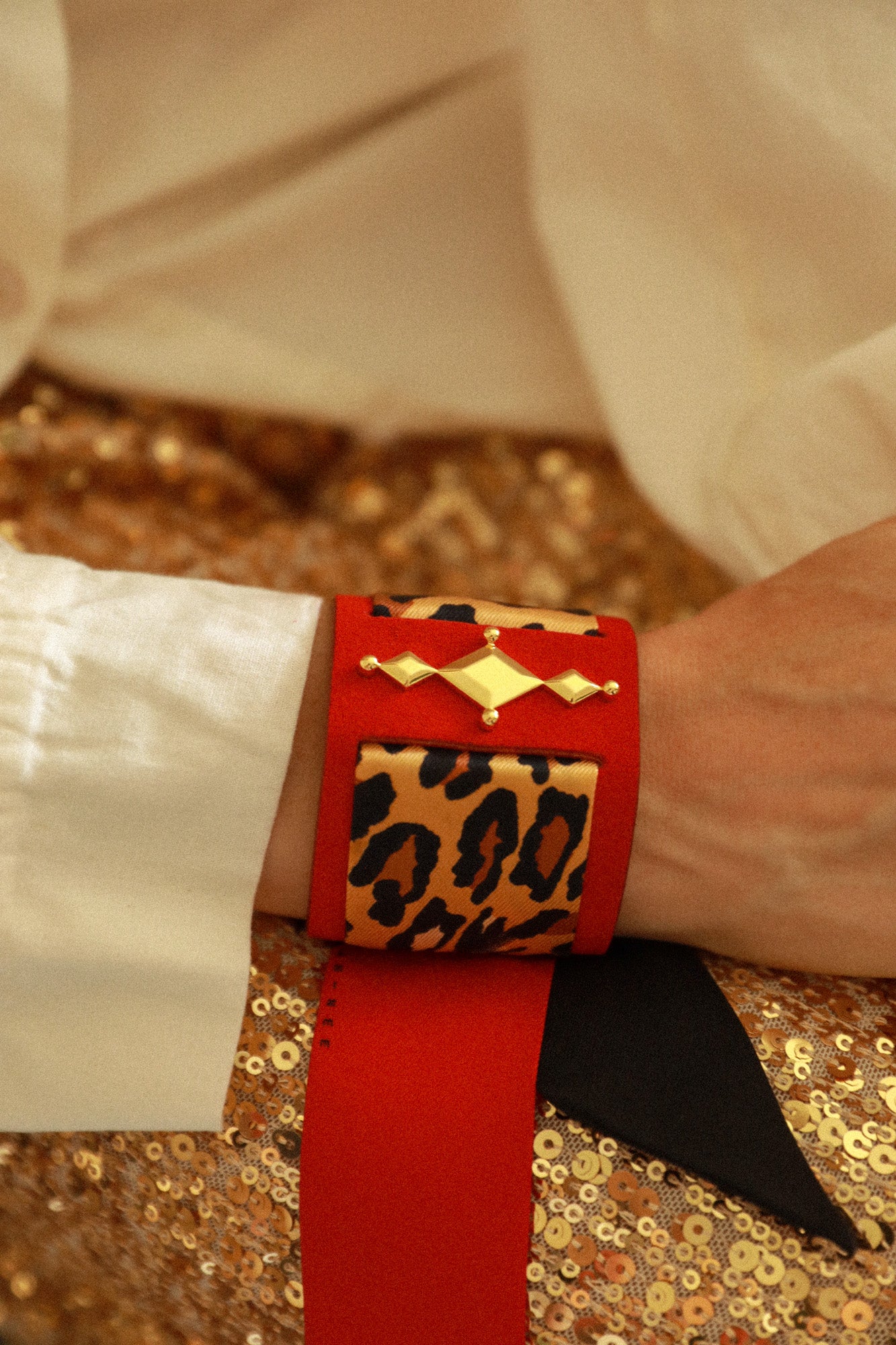 Circus cuff and Leopard ribbon, red