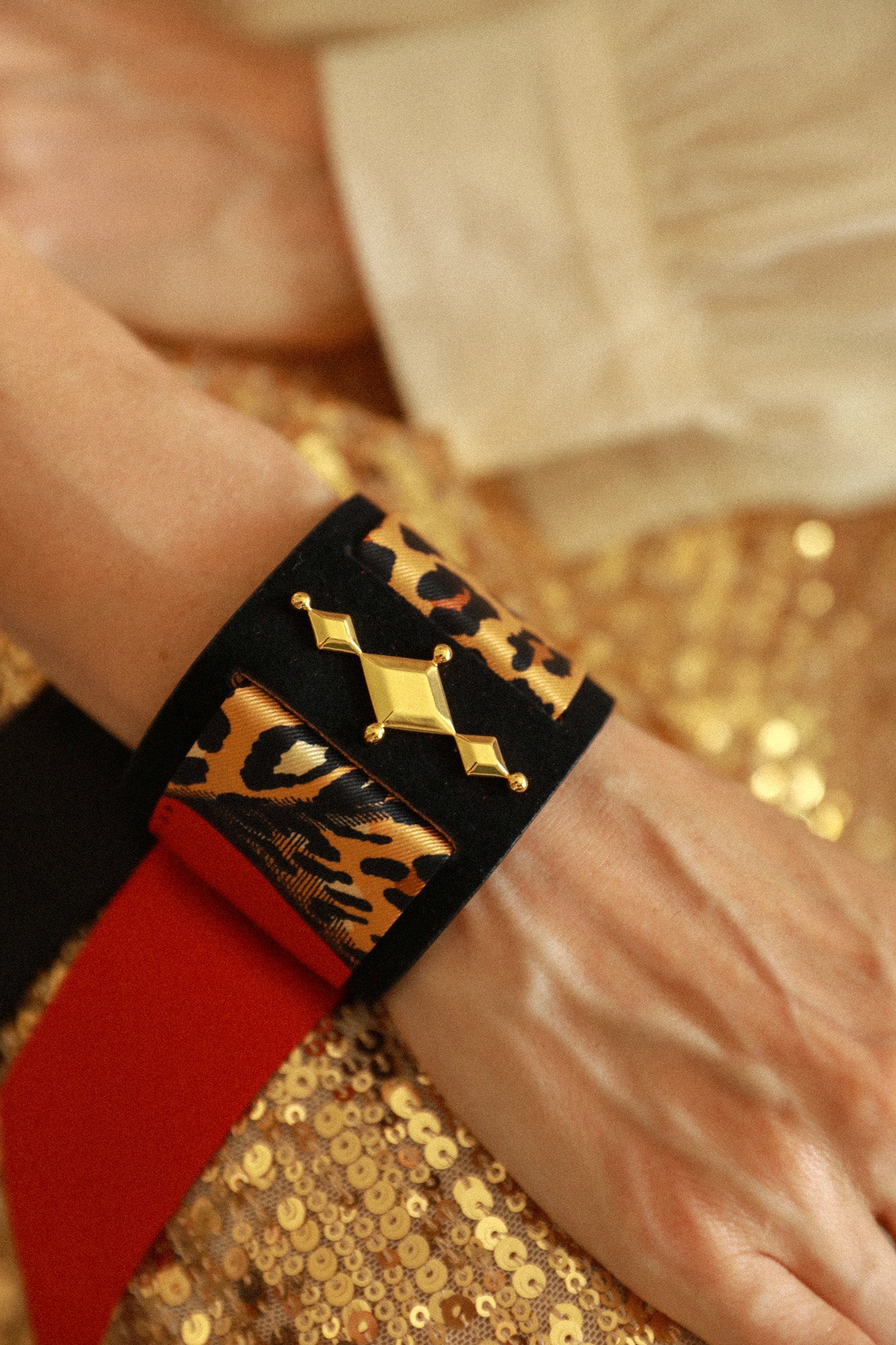 Circus cuff and Leopard ribbon, red
